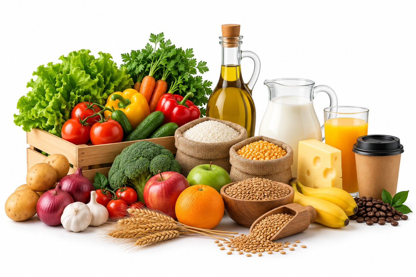 Wholesale fresh and frozen food products including garlic, oranges, sweet potatoes, mango and frozen vegetables