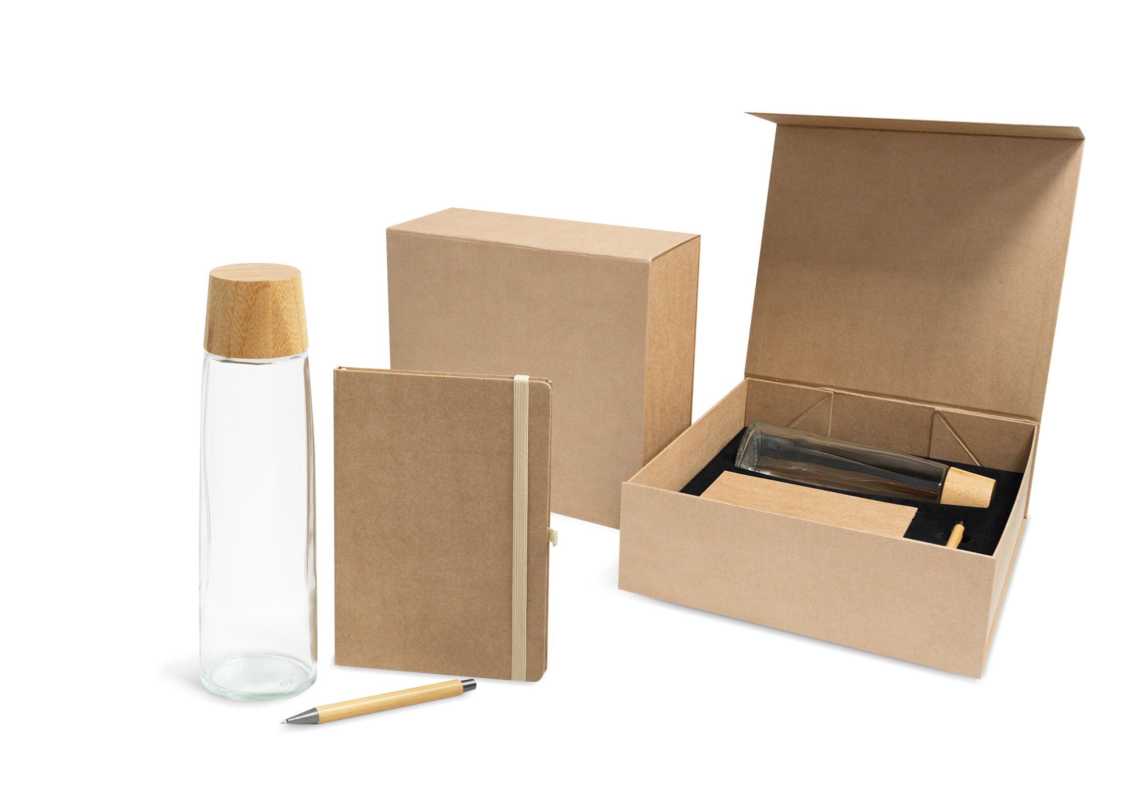 Glass Bottle 750 ml Gift Set with Bamboo Notebook | Corporate Gift Set